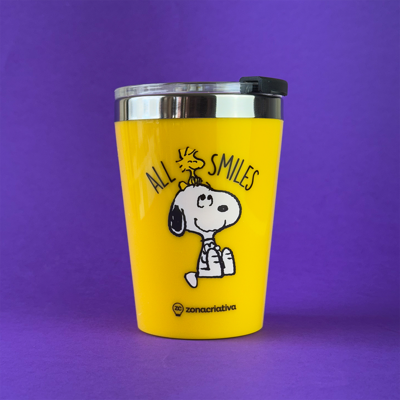 Copo Viagem Snap - Snoopy - Aço Inoxidável e Plástico 300ml
